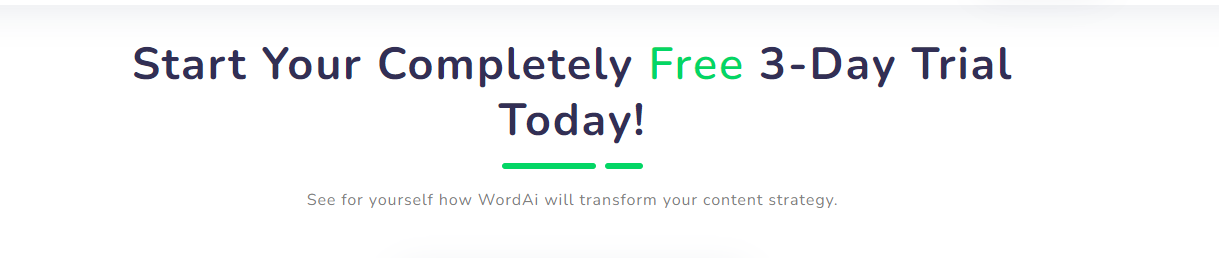  Página de inscrição gratuita de teste no site do WordAI 