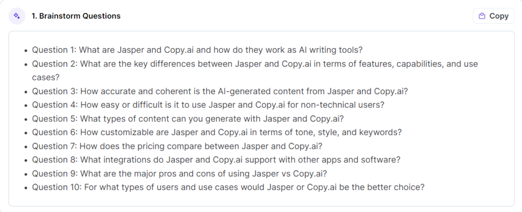  Vergleich von JasperAI und Copy.ai: Verstehen der Unterschiede in den Fähigkeiten der von KI und natürlicher Sprachverarbeitung unterstützten Inhaltegenerierung. 
