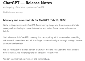  Memoria e nuovi controlli per ChatGPT (13 febbraio 2024) 