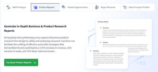  O mercado de pesquisa de potencial Osum-AI inclui capacidades de relatórios detalhados. 