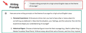 Develop Writing Prompts for students with ChatGPT