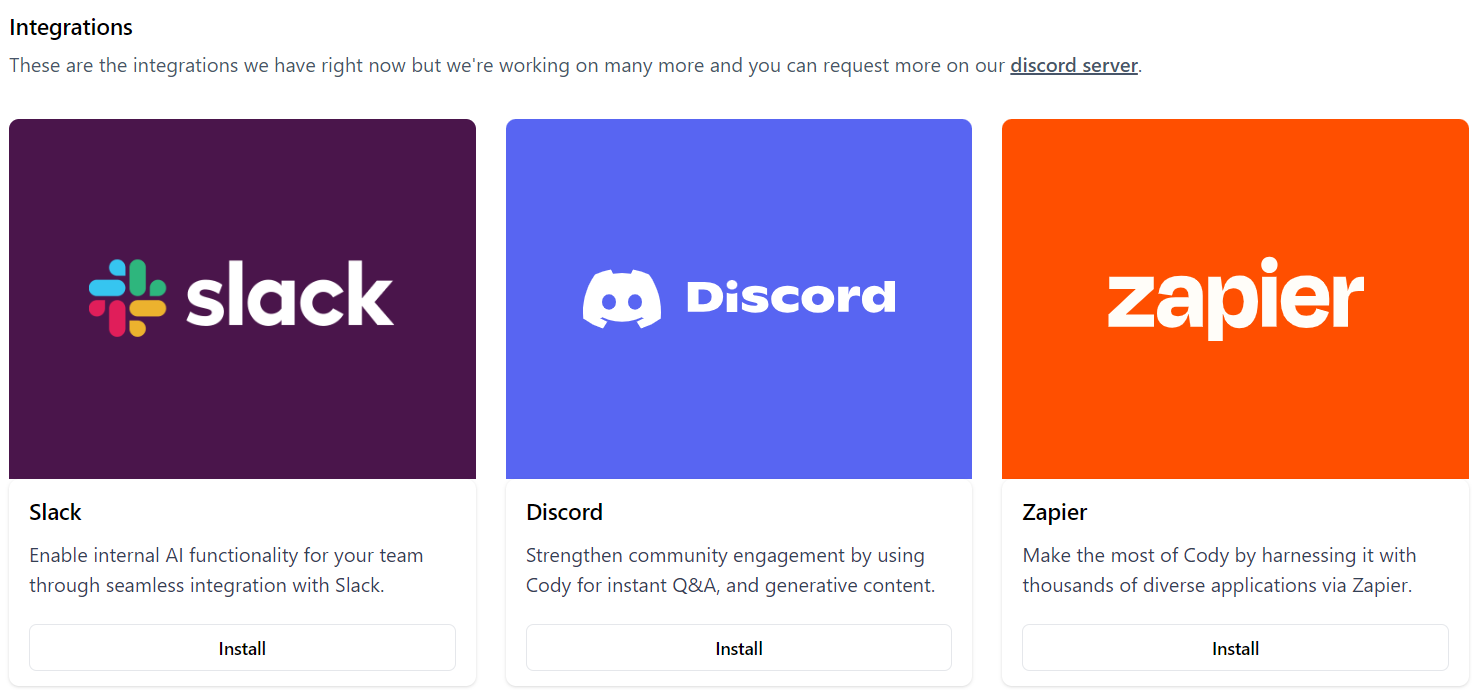 Cody-AI-can-integrate-with-Slack-Discord-and-Zapier