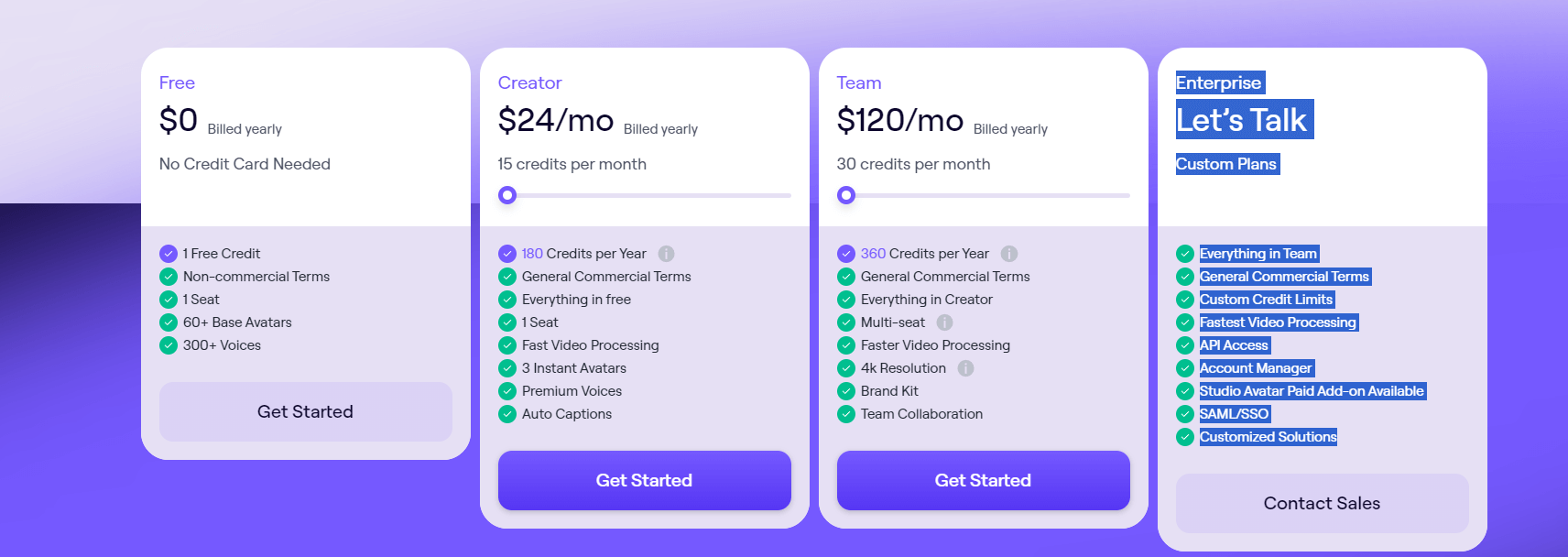 three pricing cards with a purple background for users in 