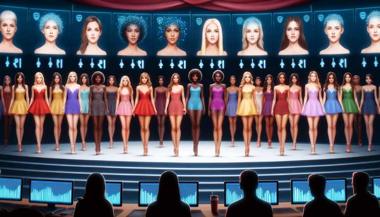 image-depicting-a- beauty-contest-with-a -diverse-group-of- hopeful-contestants on stage. 