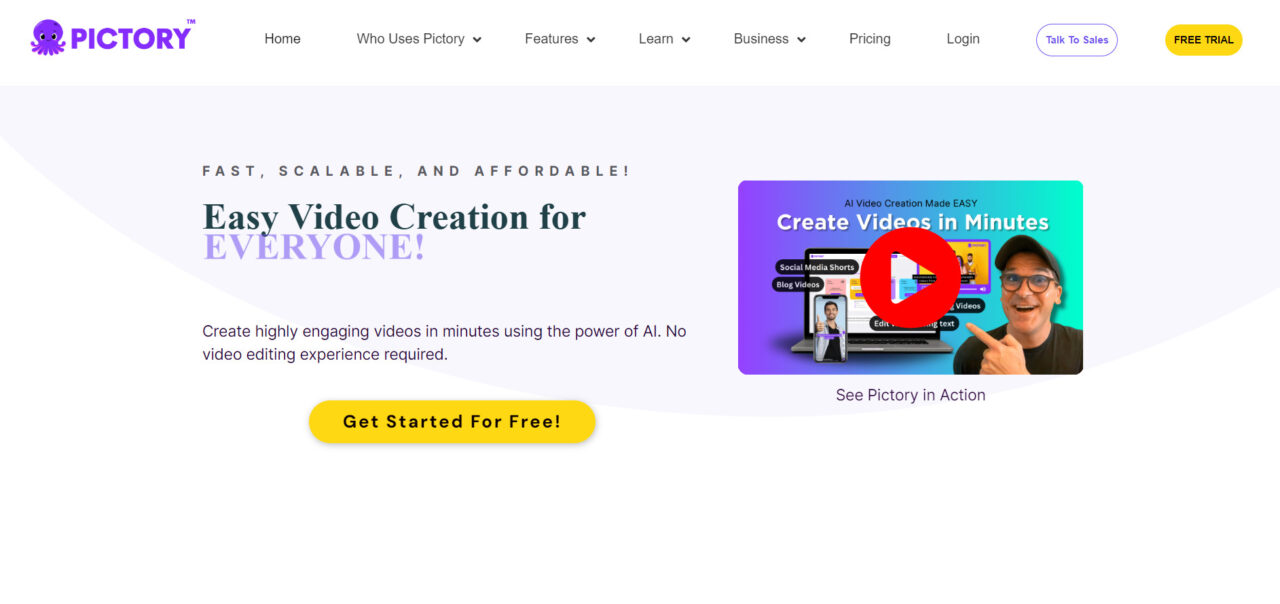  Pictory é uma ferramenta de vídeo da ai que cria conteúdo envolvente com tecnologia avançada. 
