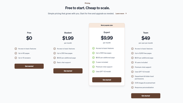 Humata-AI provides multiple pricing plans to accommodate various user needs.