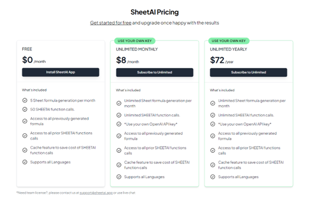  SheetAI.app bietet verschiedene Preispläne an, um unterschiedliche Benutzer zu bedienen. 