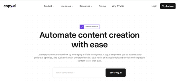  Copy.ai glänzt in der Erstellung von Inhalten mithilfe von NLP und maschinellem Lernen für hochwertige, kontextuell relevante Inhalte. 