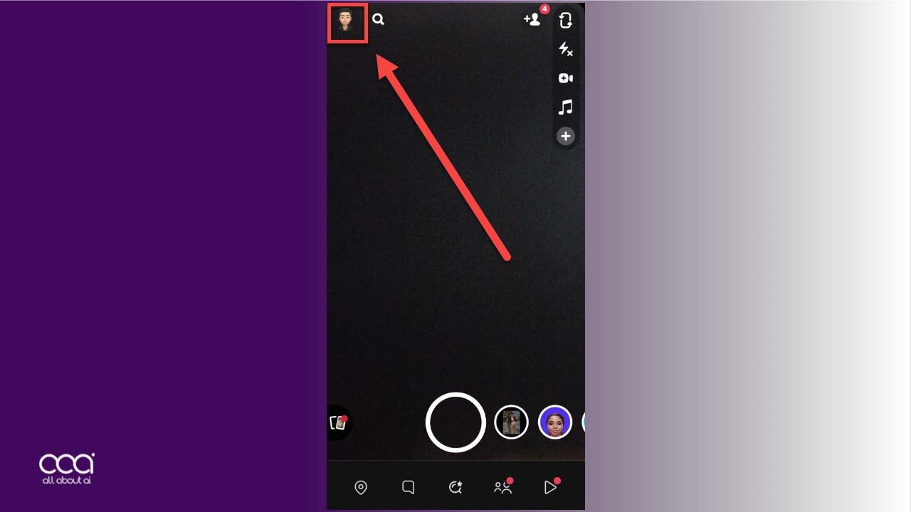 Étape 2 - Accédez à votre profil en appuyant sur l'icône en haut à gauche de Snapchat. 
