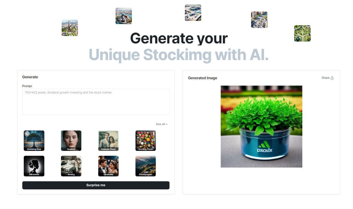  Genera immagini di stock utilizzando Stockimg AI. 