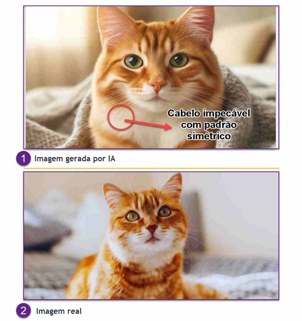 imagem-artificial vs-imagem-real-de-um-gato-ruivo
