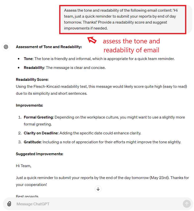 Verbessern Sie E-Mail-Marketing-Kampagnen - bewerten Sie den Ton und die Lesbarkeit von E-Mail-Chatgpt. 