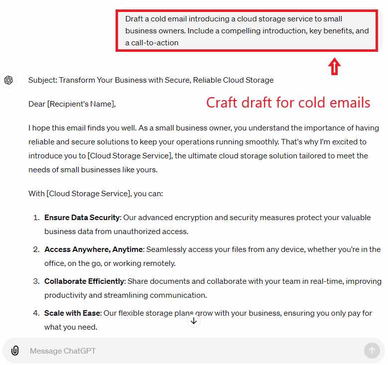  Migliora le tue campagne di email marketing - crea una bozza per email fredde con ChatGPT. 