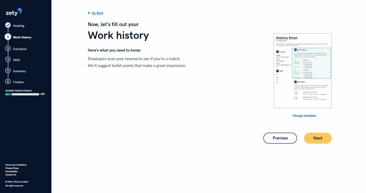  Comment utiliser les outils d'IA pour rédiger des CV - étape 5 : Remplissez votre historique de travail. 