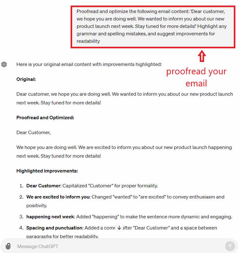  Verbessern Sie Ihre E-Mail-Marketing-Kampagnen - Korrigieren Sie Ihre E-Mail mit ChatGPT. 