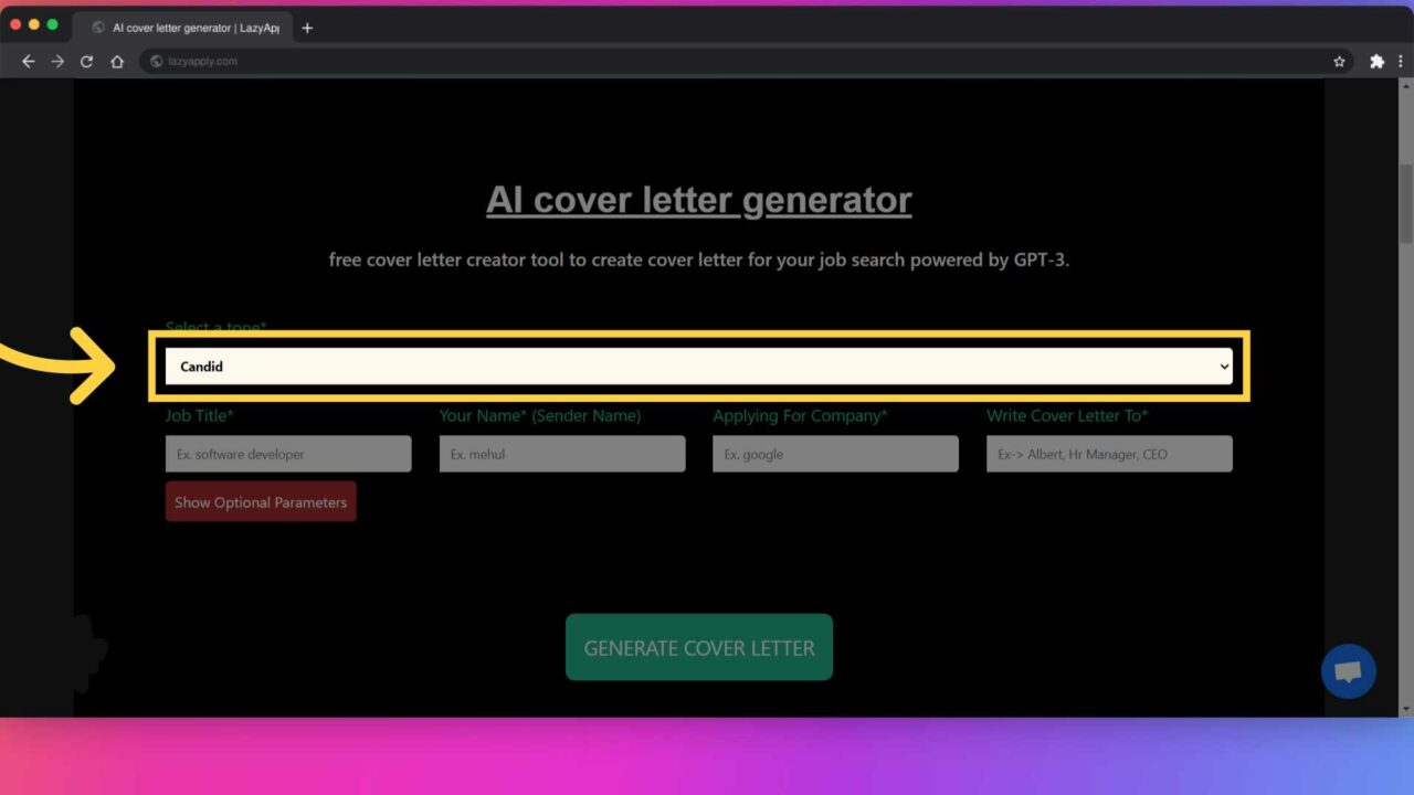 Use-AI-Tools-Write-Cover-Letter-select-tone-style