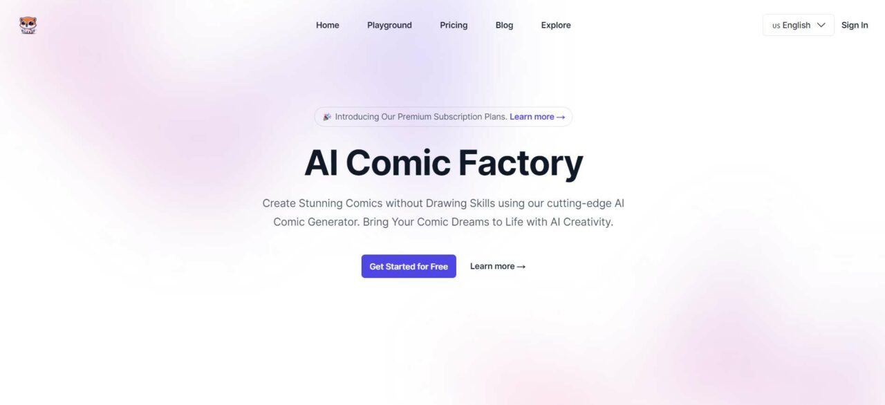  Page d'accueil de l'AI Comic Factory pour créer des bandes dessinées captivantes. 