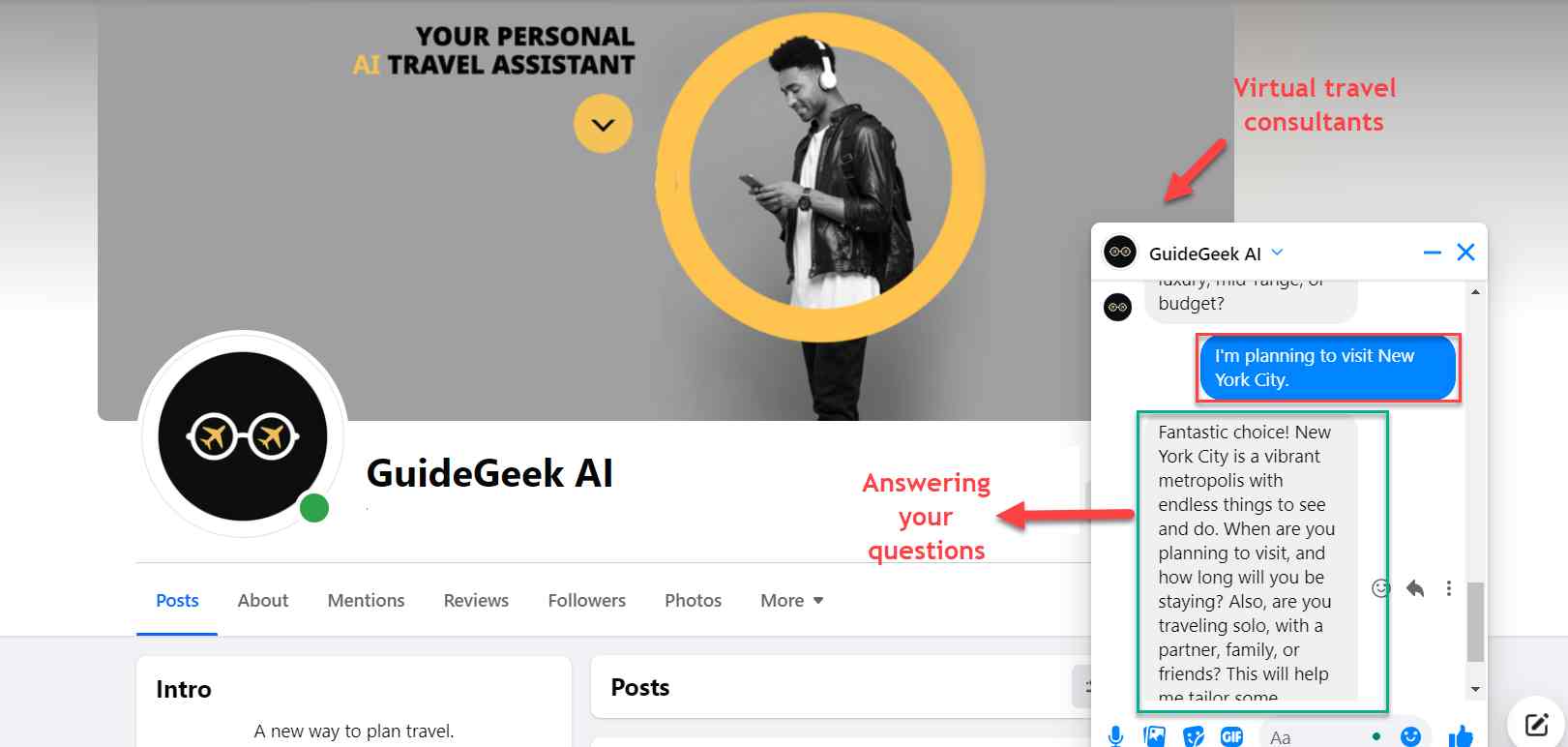  guidegeek-ai-chatbot-virtual-consultant-répondant aux questions en temps réel et fournissant des recommandations personnalisées. 