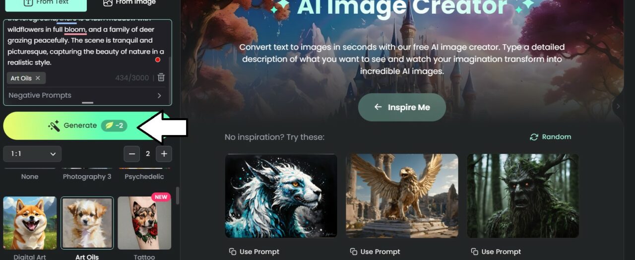 Choose the style, the number of images, and click on Generate