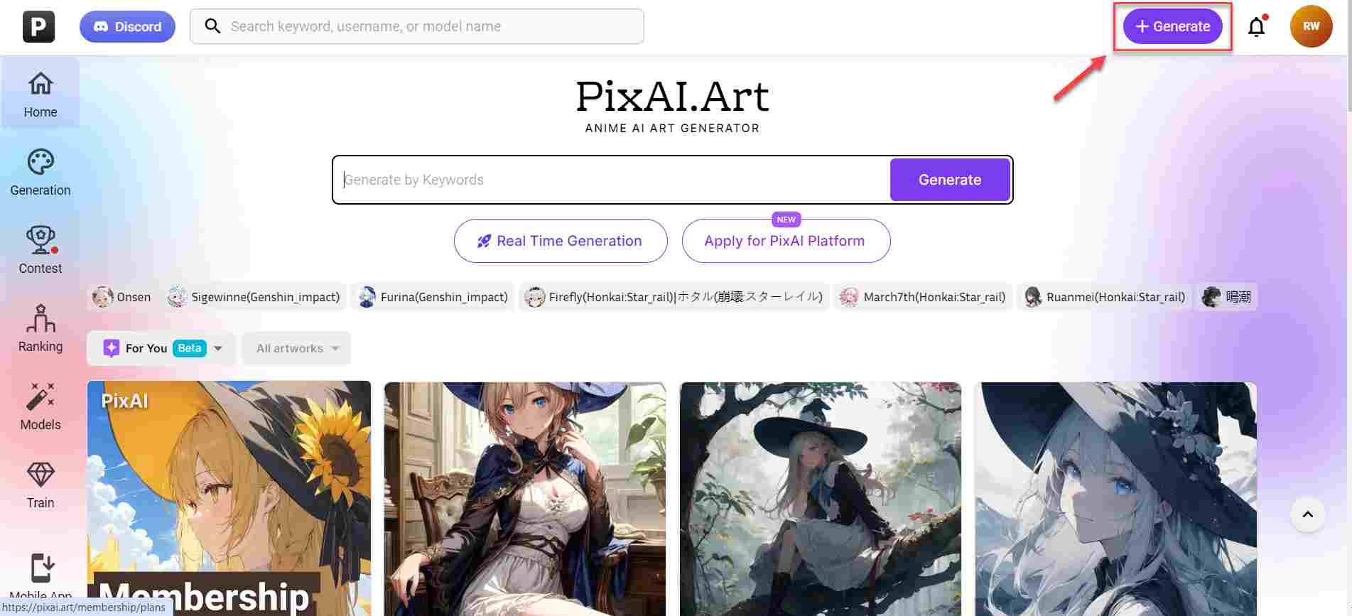  pixai.art-Generierungsschaltfläche-hervorgehoben-auf-der-Startseite 