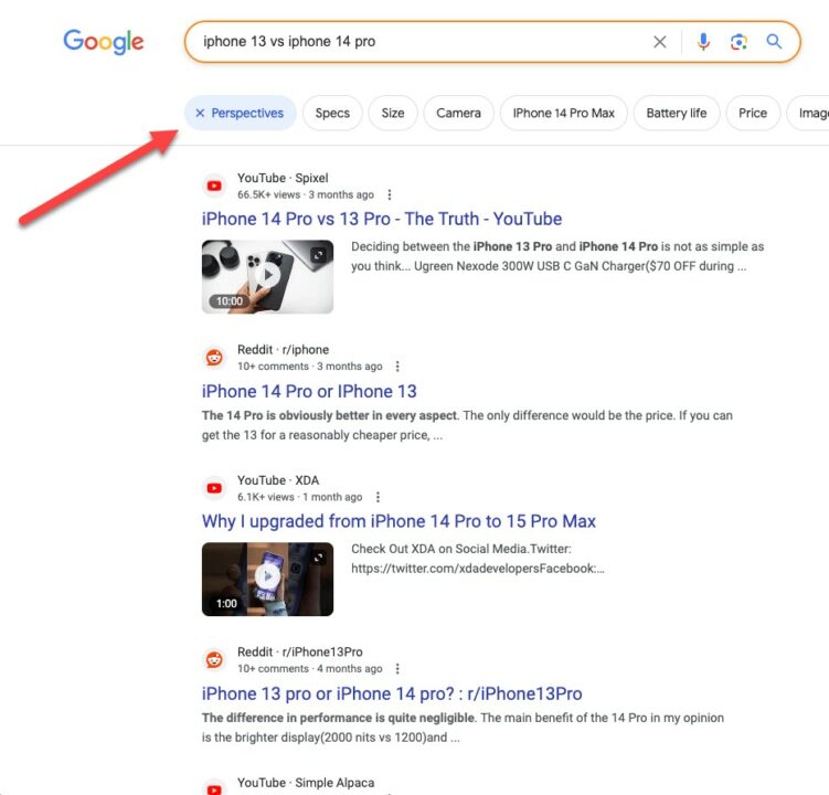  Google hat Perspektivfilter in der Suche nach Suchanfragen eingeführt. 