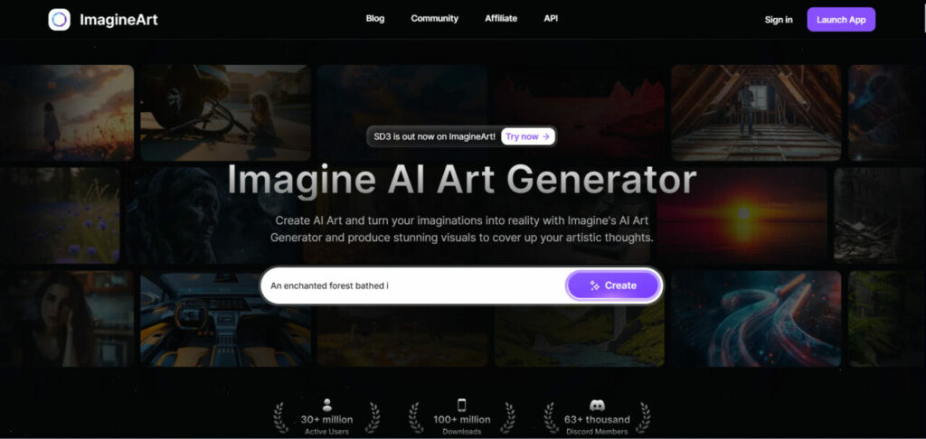 Captura de tela da página inicial do site Imagineart