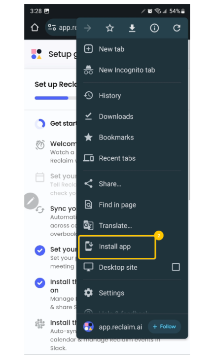  Installations-App-Option hervorgehoben im Chrome-Menü auf Android-Gerät 