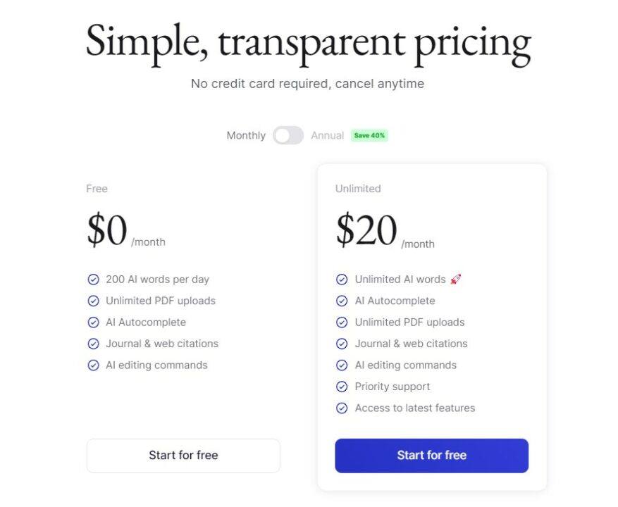  Jenni-AI - planos de preços transparentes para escritores e pesquisadores 