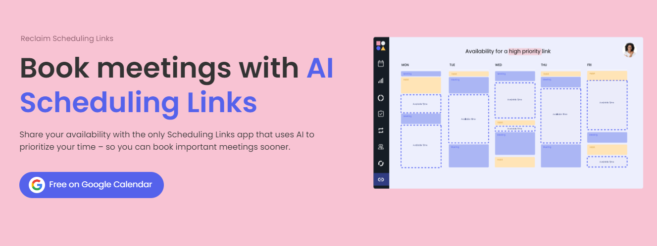  Reivindique a interface de IA para criar e compartilhar links de agendamento. 