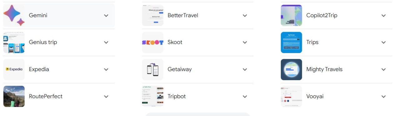  logos de différents outils de planification de voyage AI 