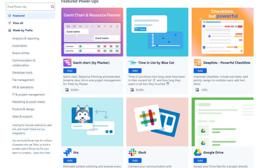 Power-Ups enhance Trello by adding features and application integrations.