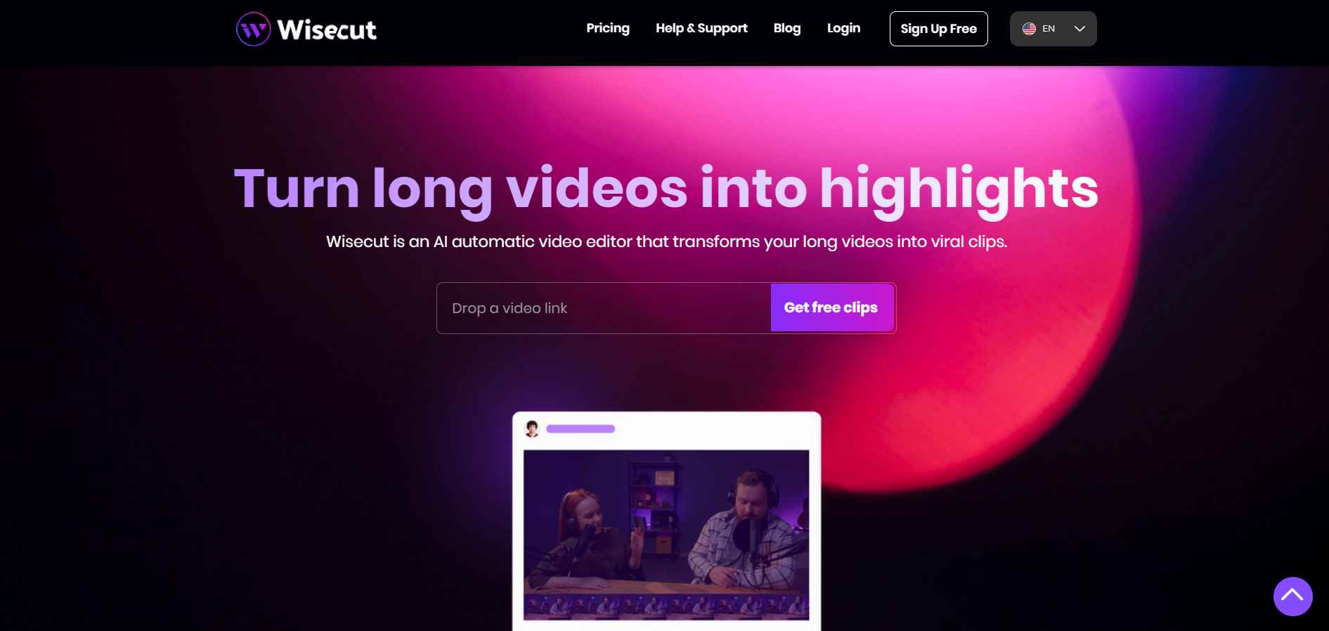  Wisecut-Homepage - Verwandeln Sie lange Videos in Highlights. 
