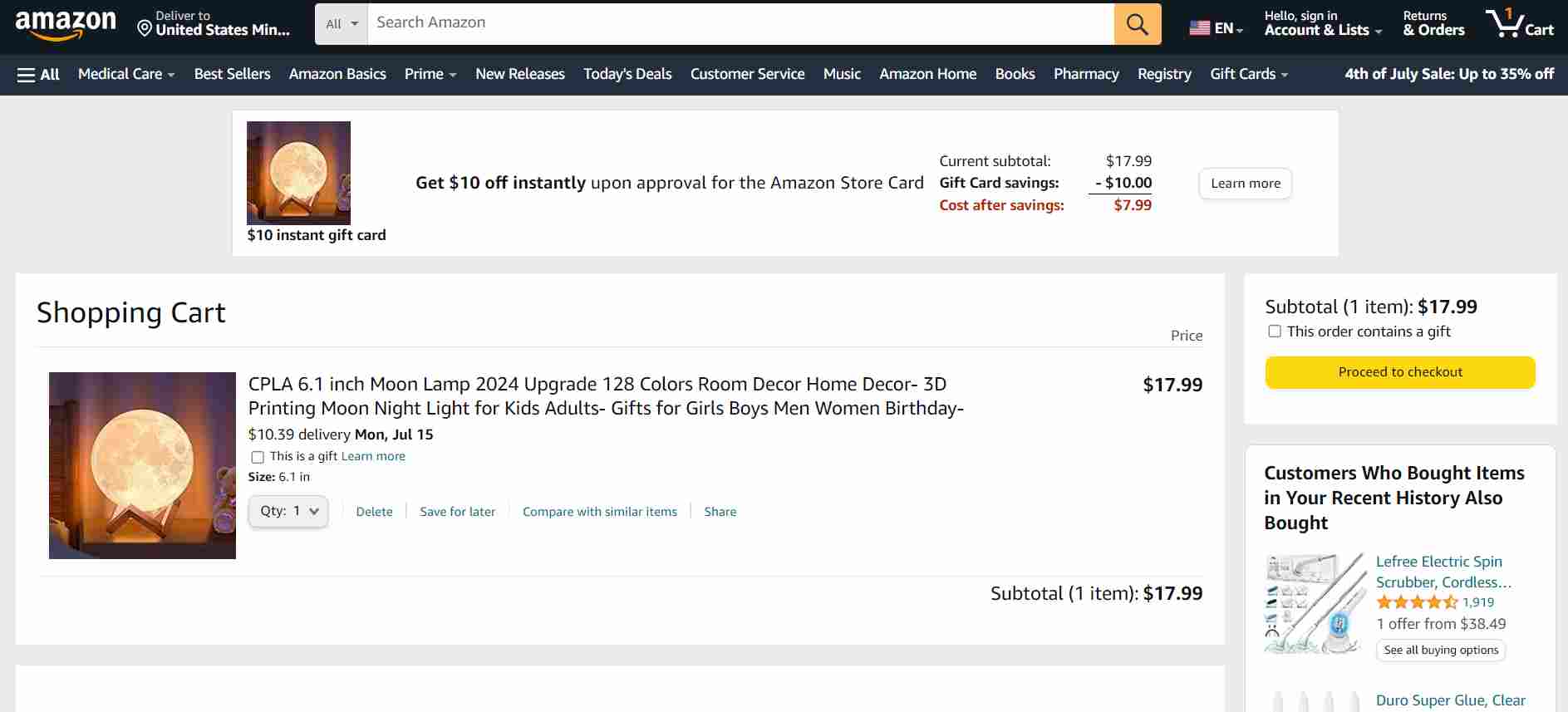 amazon-shopping-cart-showing-product-purchase-and-savings