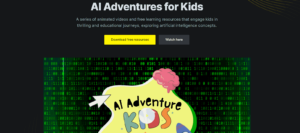 AI-Adventures-for-Kids-website-homepage-offering-animated-videos-and-learning-resources
