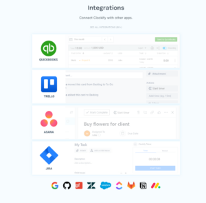 clockify-integrations-page-displaying-compatibility-with-apps-like-quickbooks-trello-asana-and-jira-showcasing-task-management-and-time-tracking-functionalities