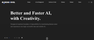 Designovel-Website, die bessere und schnellere KI mit Kreativität bewirbt