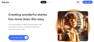 Fabula-for-Kids-homepage-promoting-easy-creation-of-illustrated-stories-with-enchanting-narration-for-children