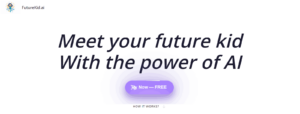 Page d'accueil de FutureKid.AI invitant les utilisateurs à rencontrer leur futur enfant avec l'IA