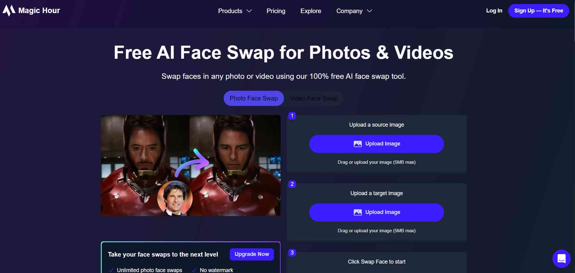  Magische Stunde AI-Homepage für Gesichtstausch 