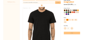 TeeAI-Erstelle-dein-T-Shirt-Oberfläche mit Optionen für Farbe, Größe und Menge