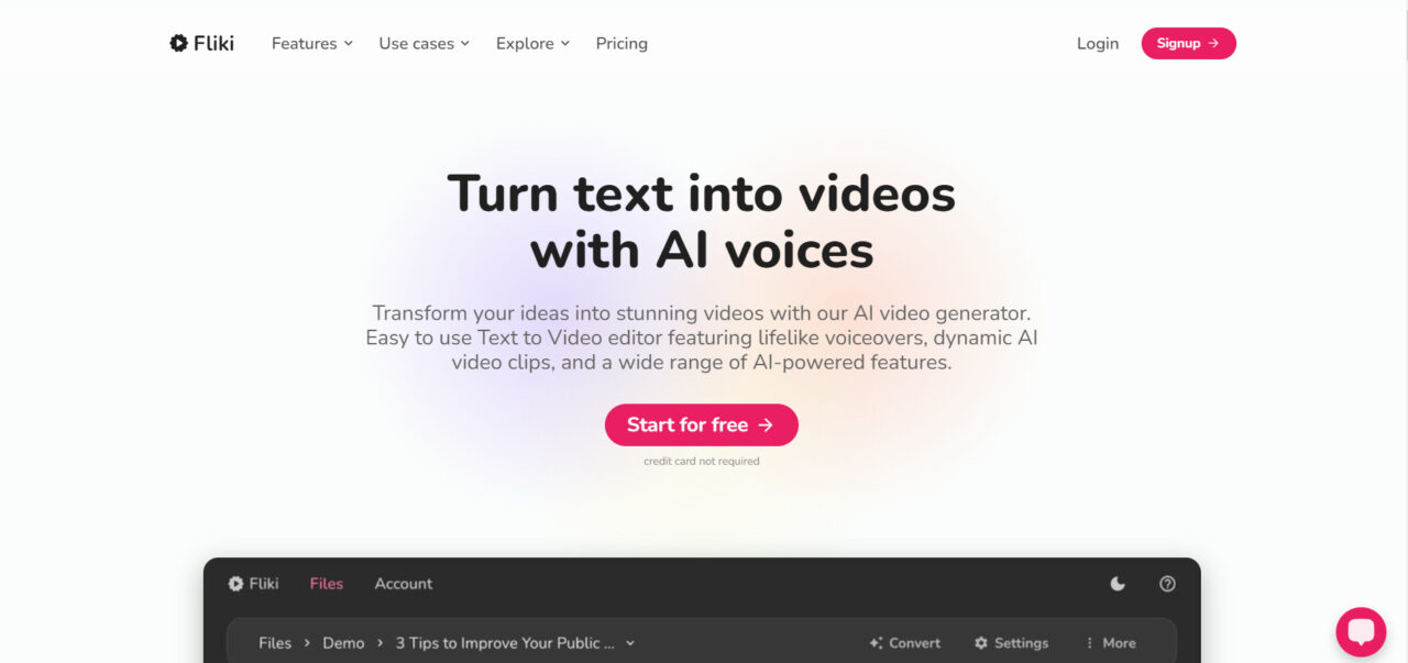  Fliki è uno strumento di creazione video alimentato da AI che offre una innovativa funzionalità di testo a video, con output di alta qualità, ideale per creatori di contenuti e marketer. 